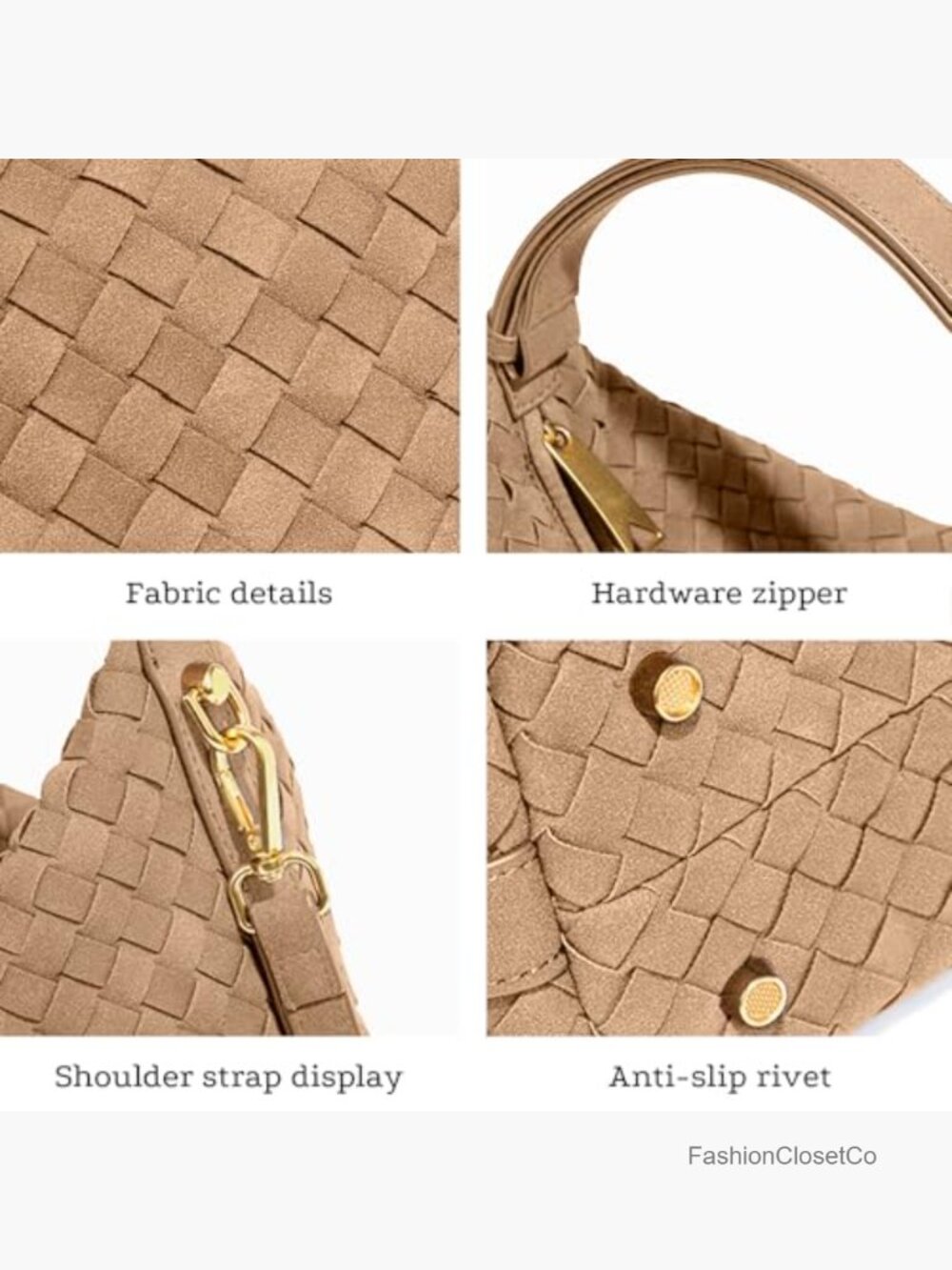 Woven Faux Suede Hobo Purse with Adjustable Straps Crossbody - Picture 6 of 7
